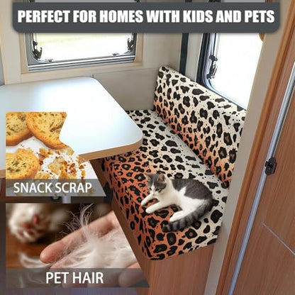 Brown Leopard Gradient Print 2Pcs RV Dinette Cushion Covers Camper Cushion Stretch Slipcover Furniture Protector for RV Camper Sofa Backrest & Bench Covers, 2Set - color: Brown Leopard Gradient