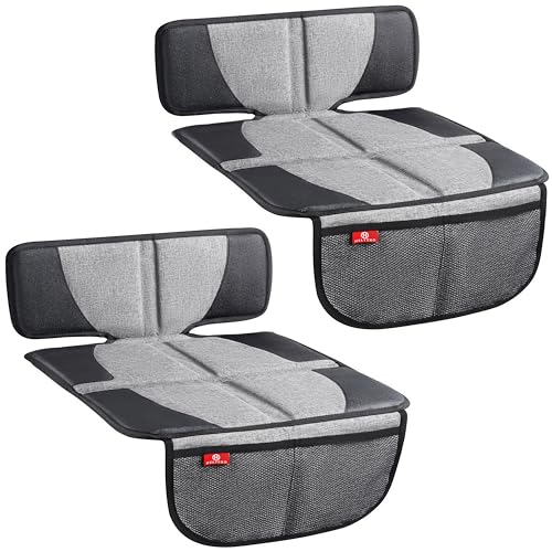 Helteko Car Seat Protector, 2 Pack Seat Protection Mat with Thick Padding, Durable Waterproof Fabric, Leather Reinforced Corners and Mesh Pockets - color: Gray