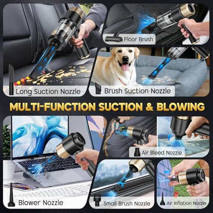 JONYJ Handheld Car Vacuum Cleaner, 16000PA Hand Held Vacuum Portable Cordless, 2 in 1 Air Duster and Vacuum Cleaner with LED Light, Multi-Nozzles, 120W High Power Mini Vacuum for Home, Pet, Office