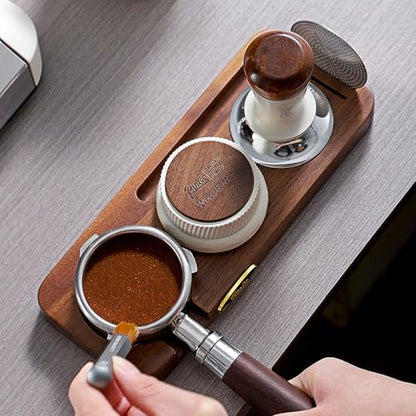 Bincoo 58mm Espresso Tamping Station - Sapele Coffee Bar Organizer with Non-Slip Mat, Multi-Slot Design for Counter, Holds Tamper,Distributor, Basket Holder - size: 58MM