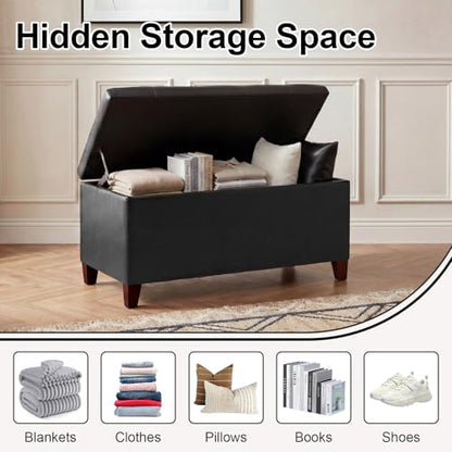 Asense Storage Ottoman Bench, 33" Faux Leather Upholstered End of Bed Bench with Safety Hinge,Wooden Legs,for Entryway Bedroom Living Room,Black - color: 33" Black Faux Leather