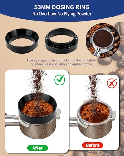 7 Pack 54mm Espresso Accessories – Tamper Station, Coffee Distributor, WDT Tool, Tamping Mat, Dosing Funnel, Brush & Puck Screen – Barista Tools Kit for Espresso Machines at Home or Cafe - size: 54mm