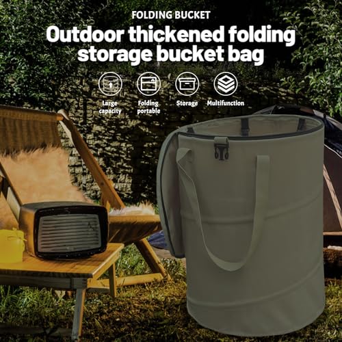 Pop up Camping Trash can with lid,Collapsible 24 Gallons Trash can with Sorting Clips,Garden Garbage Bag with Lid,Lawn and Leaf Bags - Reusable Yard Waste Bags (Green) - color: Green