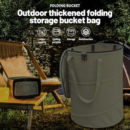 Pop up Camping Trash can with lid,Collapsible 24 Gallons Trash can with Sorting Clips,Garden Garbage Bag with Lid,Lawn and Leaf Bags - Reusable Yard Waste Bags (Green) - color: Green