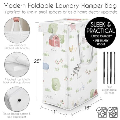 Sweet Jojo Designs Farm Animals Boy Girl Gender Neutral Laundry Hamper Foldable Dirty Clothes Basket with Handles Baby Nursery Kids Bedroom Teen Bathroom Watercolor Farmhouse Barn Horse Cow Pig Goat - color: Farm Animals