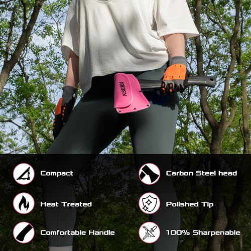 KSEIBI Hatchet with Sheath, Camping Axe for Splitting and Kindling Wood, Forged Steel Blade with Anti-Slip and Shock Reduction Handle Great Throwing Hatchets Pink - style: Rosy Riviera