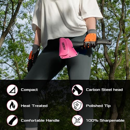 KSEIBI Hatchet with Sheath, Camping Axe for Splitting and Kindling Wood, Forged Steel Blade with Anti-Slip and Shock Reduction Handle Great Throwing Hatchets Pink - style: Rosy Riviera