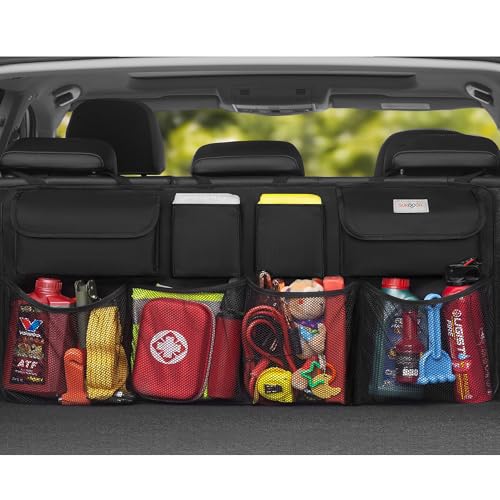 SURDOCA Car Trunk Organizer, LARGE CAPACITY(43 x 19 in) Car Storage Bag with 8 Pockets, 7X Upgraded Trunk Storage Organizer for Car, SUV, Truck, MPV - color: Black, size: XL-43.3x18.9in