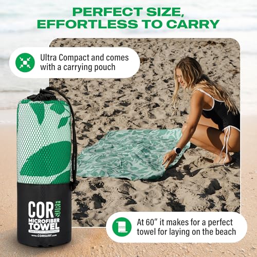 COR Surf Microfiber Beach Towel, Quick Dry Travel Towel with Mesh Bag, 62 x 30 Inch, Made from Recycled Materials (Kona) - style: Kona