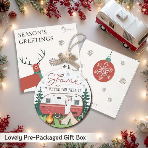 Camping Ornaments 2025, Camper Gifts for Women Men, Home is Where You Park It Wooden Ornaments for Christmas Decorations, Travel Gifts for Friends, Family, Exchange Ideas