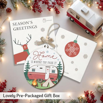 Camping Ornaments 2025, Camper Gifts for Women Men, Home is Where You Park It Wooden Ornaments for Christmas Decorations, Travel Gifts for Friends, Family, Exchange Ideas