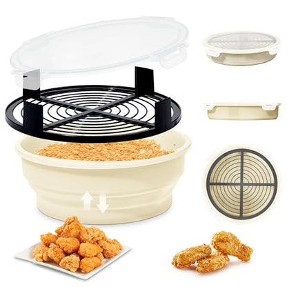 FJNATINH Collapsible Batter Bowl - Mess Free Better Breader Shaker Bowl with Lid Breading Shaker Container - Great for Fried Fish, Fried Chicken, Onion Rings, Wings,No Leak,Easy to Store,Cream White - color: Cream White