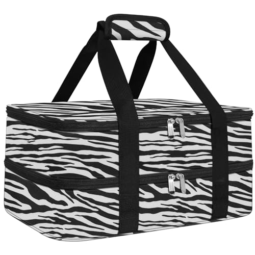 esouler Double Insulated Casserole Carrier Bag Hot & Cold Food Carrier Bag Lasagna Holder Lunch Bag for Picnics, Parties, Travel, Fits 9 x 13 Inches Casserole Dish-Zebra - color: Zebra, size: 16x10x7.2 in