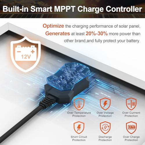 SUNER POWER 30W 12V Solar Battery Charger Maintainer, Built-in Smart MPPT Charge Controller, Adjustable Mount Bracket, Waterproof 30 Watt Solar Panel Kits for Car Automotive Boat Marine RV Trailer - size: BC-30W-P