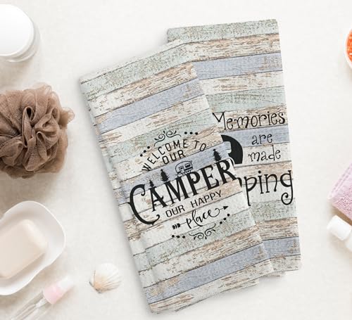 Welcome to Our Camper Camping Kitchen Towels and Dishcloths Sets of 2,Campsite Cabin RV Drying Cloth Hand Towels Tea Towels for Bathroom Kitchen,Campers Camping Lovers Gifts,16×24 inches - color: Recreational Vehicle-3
