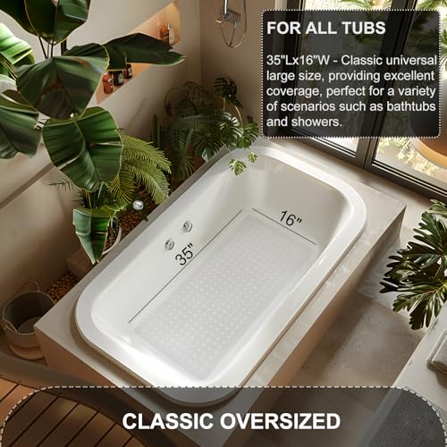 TEESHLY Bath Mat for Tub & Shower, Non Slip Soft Bathmat with Suction Cups & Drain Holes, Machine Washable Bathtub Floor Liner Mats for Bathroom, 35x16 Inch, White - color: White (Opaque)