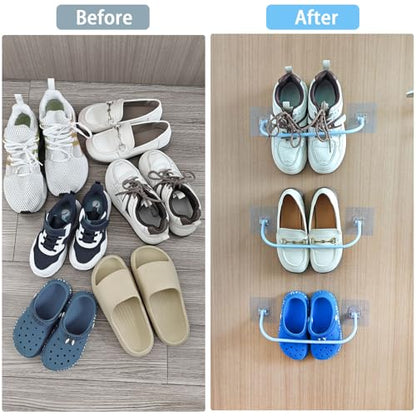 6 Pack Wall Mounted Shoe Rack with Sticky Hanging Strips, Wall Shoe Rack for RV camper, Small Space Shoes Holder for Door Shoes organizer Shelf No Drilling
