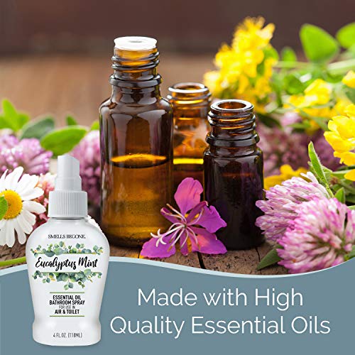 SMELLS BEGONE 4 oz Essential Oil Bathroom Spray - Instantly Eliminate Toilet & Bathroom Odors - Air Freshener Made with Essential Oils (Eucalyptus Mint)