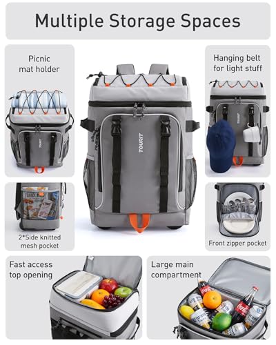 TOURIT Insulated Rolling Cooler Backpack, Leakproof Waterproof Beach Cooler Bag with Wheels and Handle, Outdoor Camping Picnic Travel - color: 02-Black, style: 50 Cans