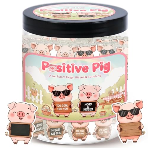Positive Pig Jar With 60 Daily Affirmation Cards, Gifts For Sister, Daughter Birthday Gift, Pig Present For Pig Lovers Women Girls Men Teens Kids, Christmas Pig Decorations For Home, The Pink Stuff - color: Positive Pig