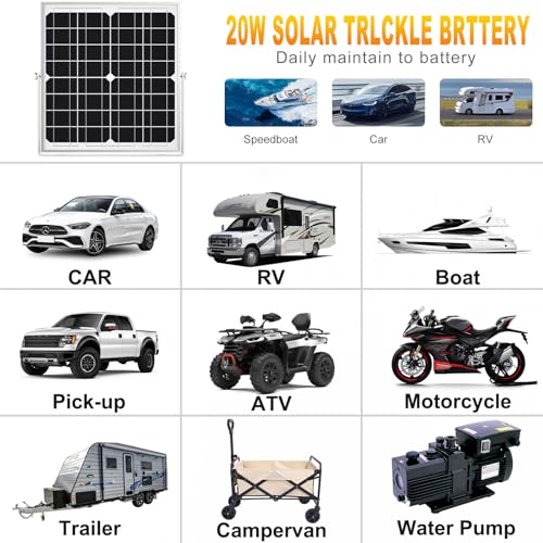 SOLPERK Solar Panel Kit 20W 12V, Waterproof Solar Battery Trickle Charger Maintainer + Smart MPPT Controller + Adjustable Mount Bracket for Boat Car RV Motorcycle Marine Automotive - size: 20W MPPT Kit