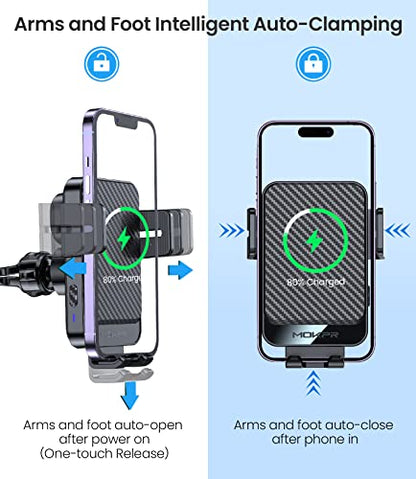 Wireless Car Charger, MOKPR 15W Fast Charging Auto-Clamping Car Mount Universal Hands-Free Car Charger Mount for Dash Windshield Air Vent Compatible with iPhone 16 15/14/13/12, Samsung S23/S22/S21,etc - color: Grey