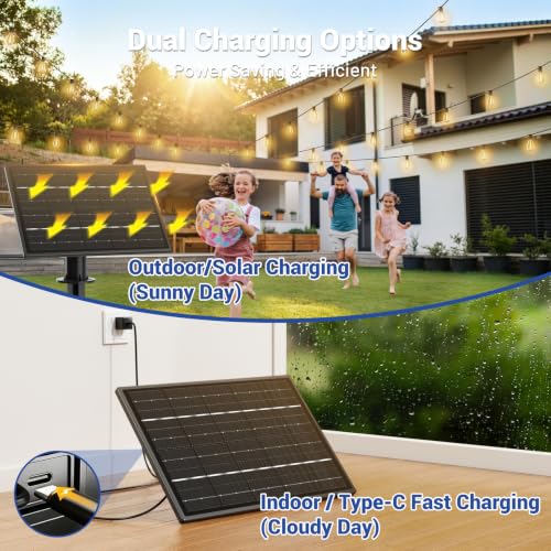 100FT Solar String Lights Outdoor Waterproof, 35+1 LED Solar Powered Lights with Remote Control, 3 Light Modes & Dimmable, USB-C Charging for Patio, Backyard, Garden, Camping - size: 100FT+Remote