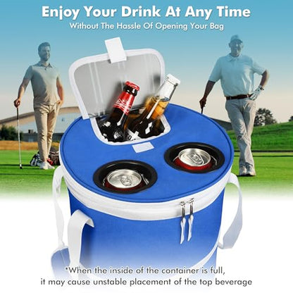 Tirrinia Large Pop-Up Golf Cooler Bag- Insulated Collapsible Cooler with Flat Drink Table for Golf Cart, Lightweight and Portable Ice Beach Cooler for Travel, Fishing, Picnics, Hiking, Camping