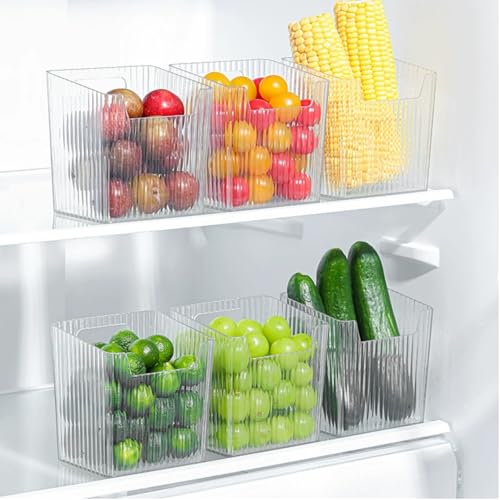 WRINGKIT 6 Pack Wall Mount Storage Bins, Plastic Clear Shower Basket Caddy with Self-Adhesive Hooks, Stackable Hanging Bin Basket Organizer Holder for Cabinet, Kitchen, Bathroom, Pantry, Under Sink