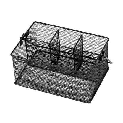 Mind Reader Multi-purpose Storage Caddy with Handle, Desktop Organizer, Cutlery Holder, 4 Compartments, Metal Mesh, Black - color: Black