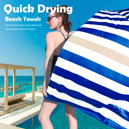 Your Choice Microfiber Beach Towel, Sand-Free Quick Dry Travel Towel, Oversized Compact Lightweight Recycled Towel for Pool Camping(67"x35"/60"x30") - color: K-dark Blue&khaki Stripes, size: Extra Large(67x35")