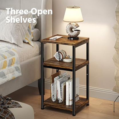 Simple Trending Side Table, End Table Night Stand, 3 Tiers Shelf for Living Room, Rustic Brown - size: 3 Tiers End Table
