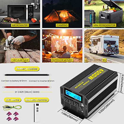 4000 Watt Modified Sine Wave Power Inverter, 12V DC to AC 110V/120V (Peak) 5000W Converter 3 Outlet Car Inverter with Remote Control and LED Display 3.4V USB Port - size: SY-12V-4000