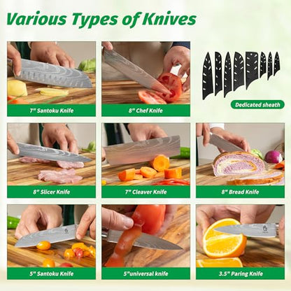 FULLHI 15pcs Japanese Knife Set with Magnetic Knife Block Holder, Japan Stainless Steel Blades, Ergonomic Handles for Professional and Home Cooking (Pink, Knife set) - color: Pink, size: 14 Piece Knife Set