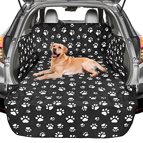 F-color SUV Cargo Liner for Dogs - Waterproof Trunk Cover, Paw 54 x 93 | Waterproof 600D Oxford Liner, Side Flaps, Bumper Flap, Trunk Cover for Suvs, Full-Coverage Quilted Liner - color: Paw, size: Large Extended (With Flaps) 93"