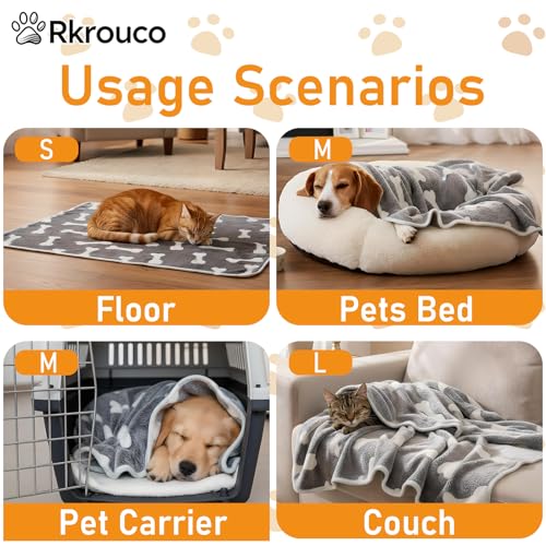 Three Piece Pet Blanket Set for Dogs Cats Soft Comfy Puppy and Kittens Bed Blanket Fluffy Fleece Pets Throw with Cute Patterns (Small 24x16 inch, Gray) - color: Gray, size: Small-24x16 inch