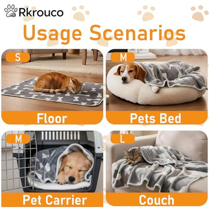 Three Piece Pet Blanket Set for Dogs Cats Soft Comfy Puppy and Kittens Bed Blanket Fluffy Fleece Pets Throw with Cute Patterns (Small 24x16 inch, Gray) - color: Gray, size: Small-24x16 inch