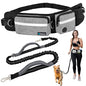 PetAmi Hands Free Dog Leash Belt Bag for Walking, Jogging - Double Zipper Pouch with Poop Bag Dispenser, Dual Padded Handles Reflective Bungee Leash, Single (Heather Grey) - color: Heather Grey, size: 1 Leash