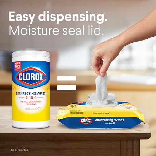 Clorox Disinfecting Cleaning Wipes Flex Pack, Bleach Free, Crisp Lemon, 75 Count (Pack May vary) - size: 75 Count (Pack of 6)