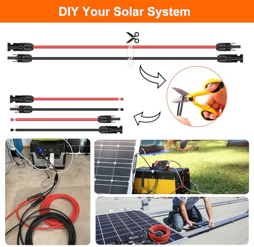 10AWG Solar Extension Cable 20Ft Red & Black, Both End with Universal Solar Connectors Plug & Play | Weatherproof PV Wire for RV, Boat, Off-Grid Systems