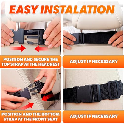2 Pcs Backseat Car Organizer - Travel-Ready 23.4x16" Back Seat Car Organizer with 9 Large Pockets and Clear Tablet Holder, Made from Polyester with Adjustable Straps - Easy to Attach and Clean