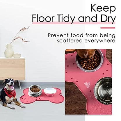 Super Design Dog Food Mat Dog Bowl Mat for Food and Water Silicone Non Spill Cat Feeding Mat Puppy Placemat Waterproof - 20.5" x 14.5", Pink - color: Pink-2
