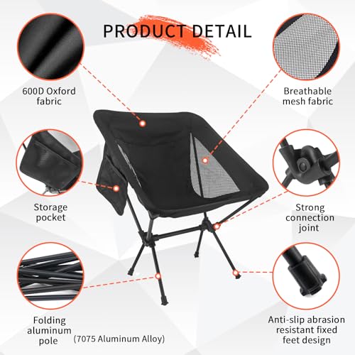 NewDoar 2 Pac Camping Chairs 2 Pack, Collapsible Portable Compact Chair, with Carrying Bag Lightweight Small Folding Chair, for Hiking & Beach & Fishing Lawn Concert - color: Black 2pack