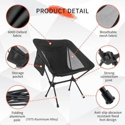 NewDoar 2 Pac Camping Chairs 2 Pack, Collapsible Portable Compact Chair, with Carrying Bag Lightweight Small Folding Chair, for Hiking & Beach & Fishing Lawn Concert - color: Black 2pack