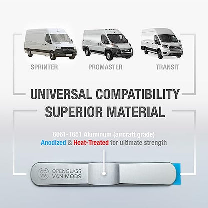OpenGlass Van Mods Sliding Door Stopper - Universal Fit for Sprinter, Promaster, Transit & Campervans - High-Grade Aluminum Van Door Stop, Van Accessories for Privacy w/Easy DIY Install w/All Tools