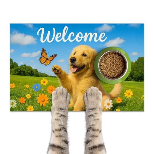 HOMETITUTE Cute Puppy Dog Food Mat 20" x 12", Non Slip Dog Bowl Mat for Food and Water, Easy Clean Fast Dry Absorbable Pet Feeding Mat for Small Medium Dogs - color: colorful12