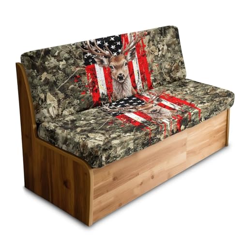 Deer Camo American Flag Pattern 2 Pcs RV Dinette Cushion Covers Washable Camper Cushion Slipcover Thickened Camper Seat Covers Dinette Booth Sofa Slipover for Travel Trailer Couch - color: Deer Camo American Flag