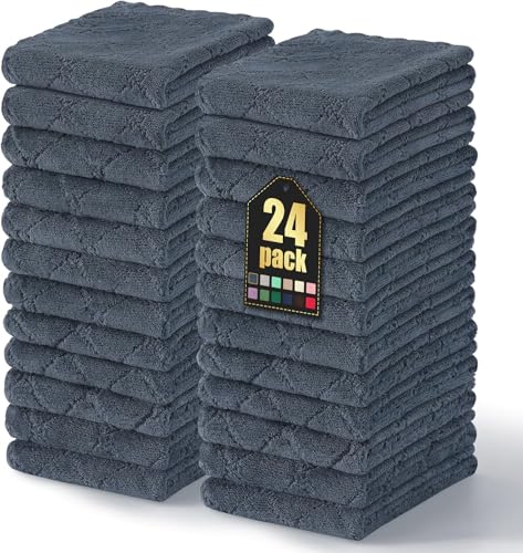 Homaxy 24 Pack Dish Towels for Kitchen (10 x 20 Inches, Dark Grey), Super Soft and Absorbent Coral Velvet Dish Cloths for Washing Dishes, Nonstick Oil Fast Drying Microfiber Cleaning Cloth - color: Dark Grey, size: 10x20 Inch-24 Pack