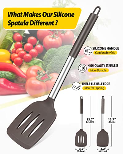 Pack of 2 Silicone Solid Turner, Non Stick Slotted Kitchen Spatulas, High Heat Resistant BPA Free Cooking Utensils, Ideal Cookware for Fish, Eggs, Pancakes(Chocolate) - color: Chocolate