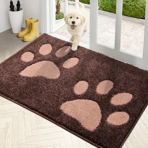 PURRUGS Dirt Trapping Door Mat 33.5" x 59", Non-Skid/Slip Machine Washable Microfiber Entryway Rug, Dog Doormat, Super Absorbent Welcome Mat for Muddy Wet Shoes and Paws, Brown - color: Brown, size: 33.5" X 59"